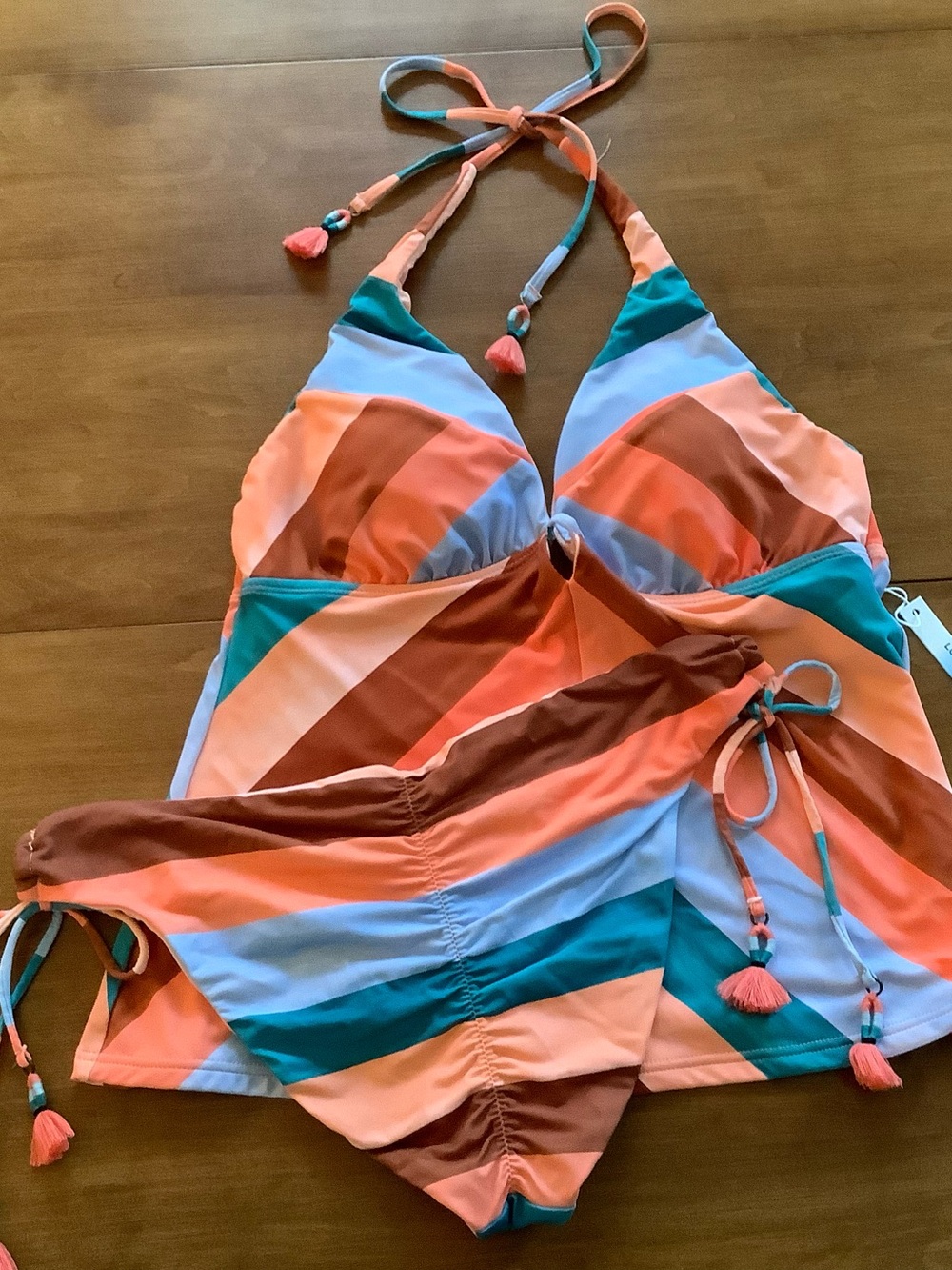 ✨Lucky Brand ✨BLOCK PARTY,,Tankini Swim in Coral,Blue,Cocoa